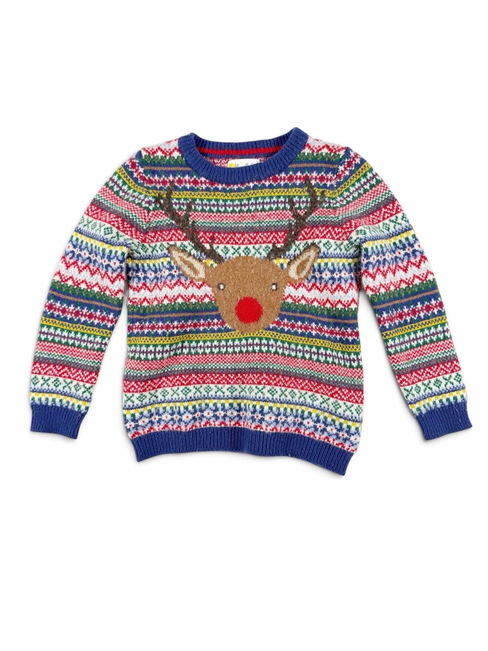 Mini Boden Reindeer Wool Fair Isle Christmas Sweater size  3-4 Years